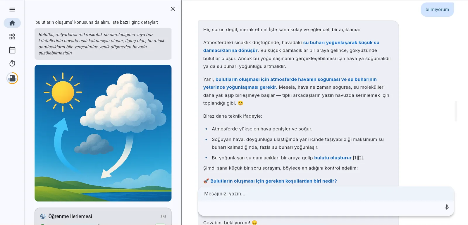 ScolerAI adaptive study session — AI tutor teaching with a generated visual, live chat, and a mastery progress bar