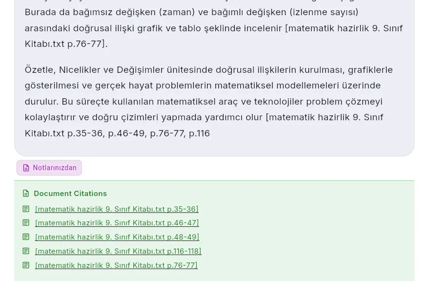 ScolerAI Learning Assistant chat — answering from uploaded documents with page-level citations