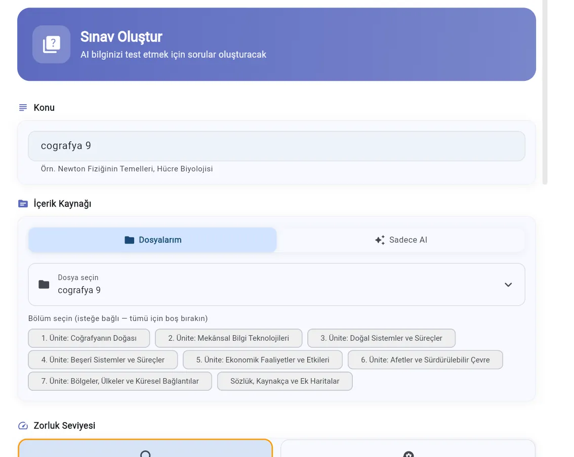 ScolerAI content source selector — choosing an uploaded book and a specific chapter to study